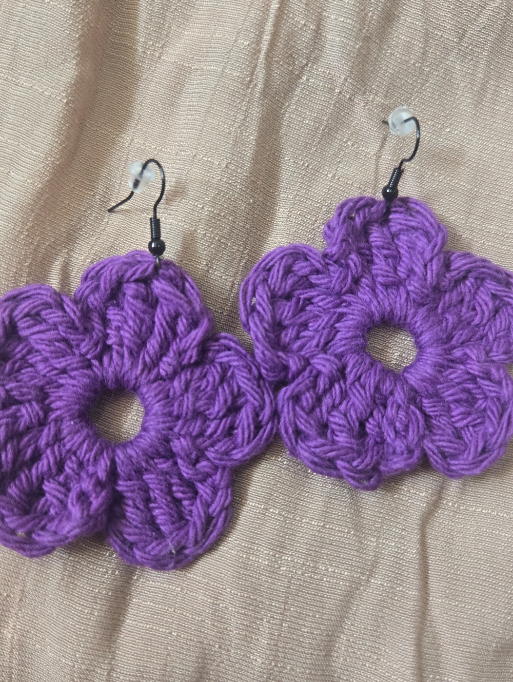 Handmade Purple Crochet Flower Drop Earrings